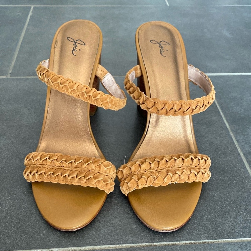 Joie tan suede braided block heel strappy sandals womens size 9 - Picture 7 of 7